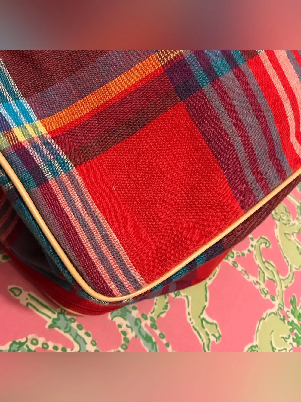 Vintage Lauren Ralph Lauren red and blue plaid toiletry bag
